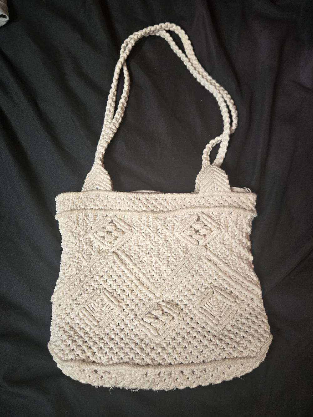 Vintage 70s/80s Cream Cotton Crochet Shoulder Bag